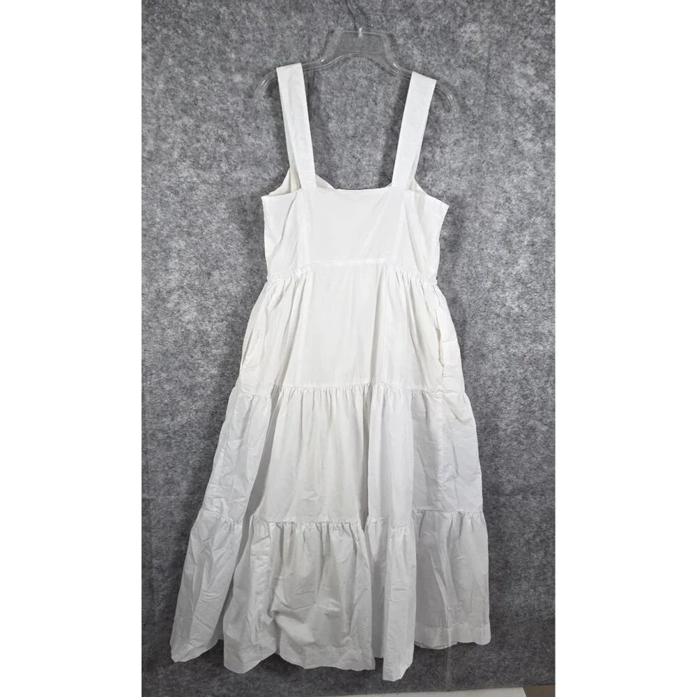 Madewell Suzette Seamed Bodice Tiered Midi Dress Button Front White Sz 6 - Picture 6 of 10